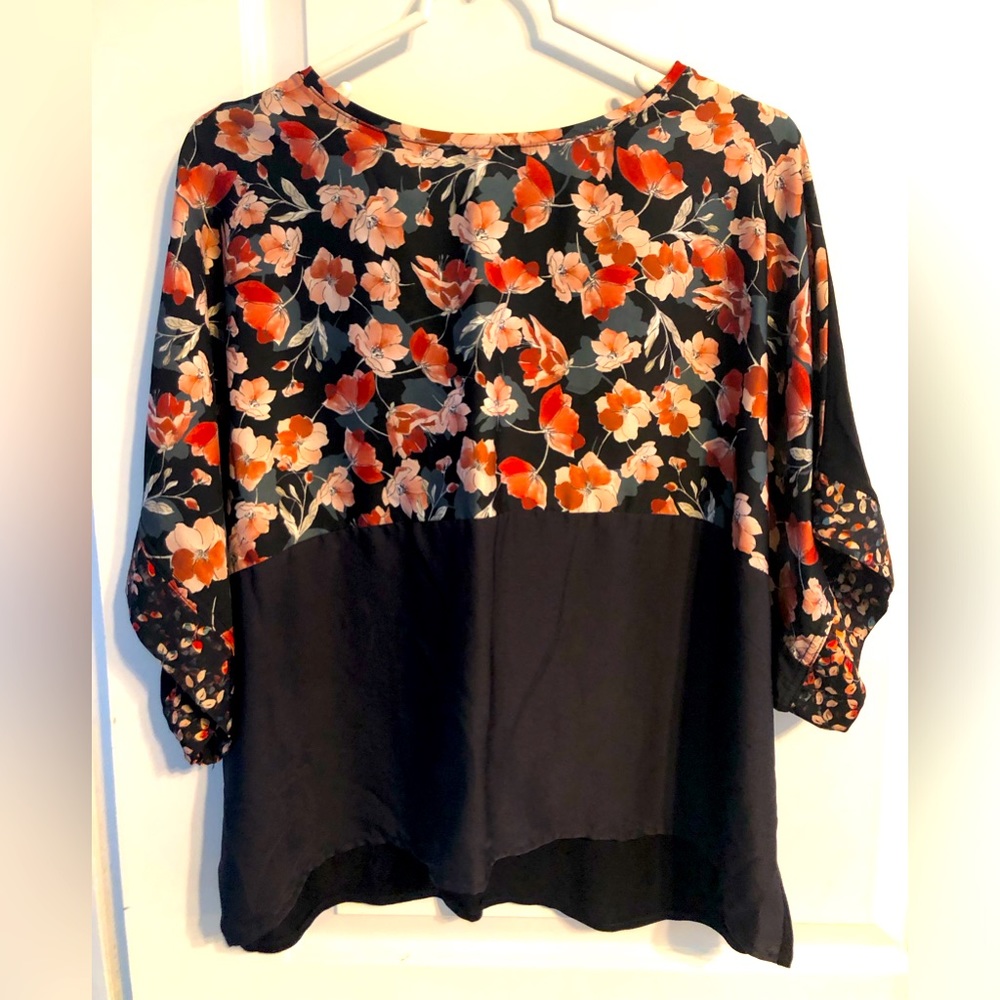Mixed media floral and black top Mango Basics XS